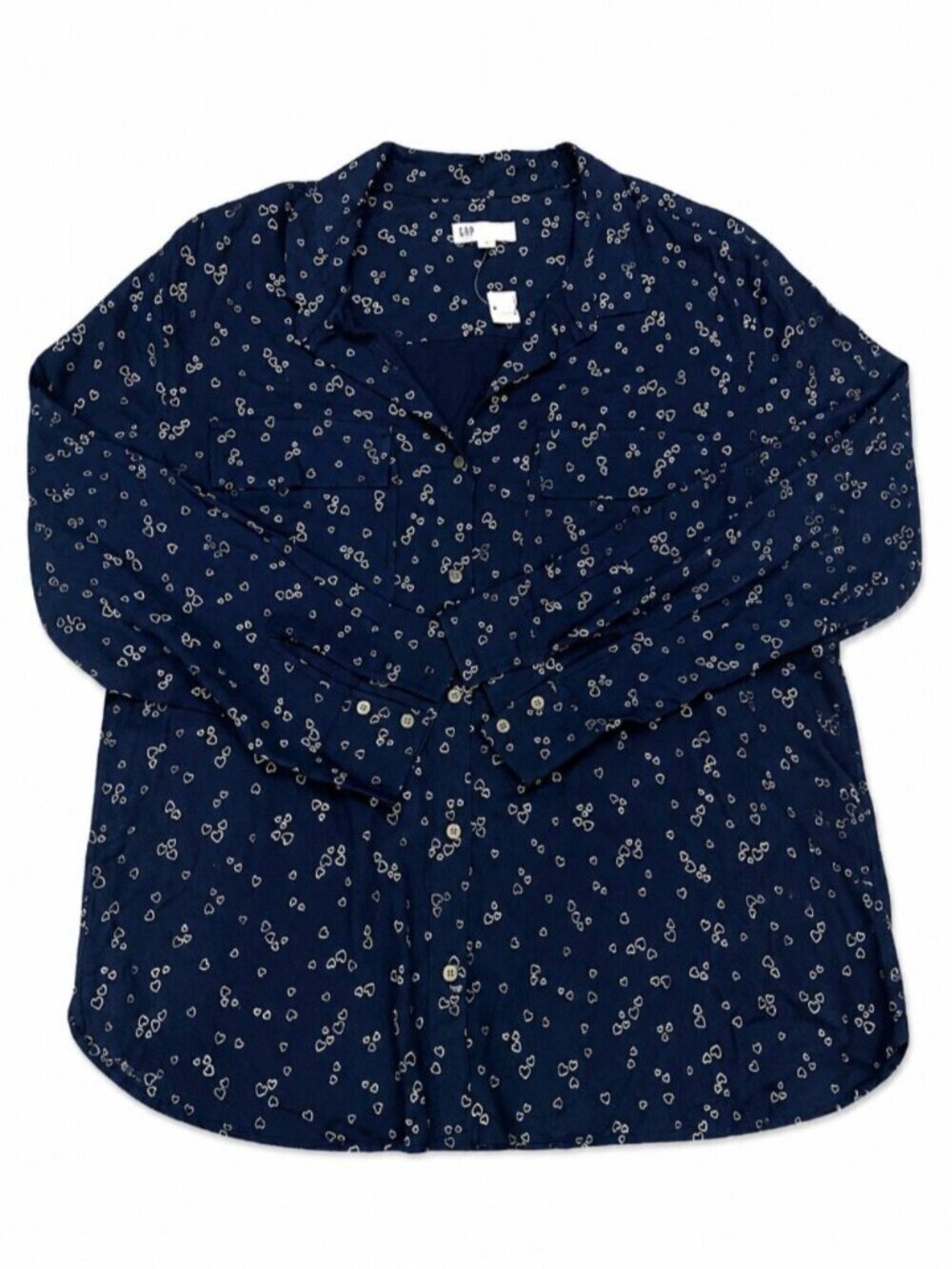 GAP Boyfriend Utility Button-Up Blouse XXL Navy Blue Long Sleeve Relaxed Shirt - Picture 2 of 7
